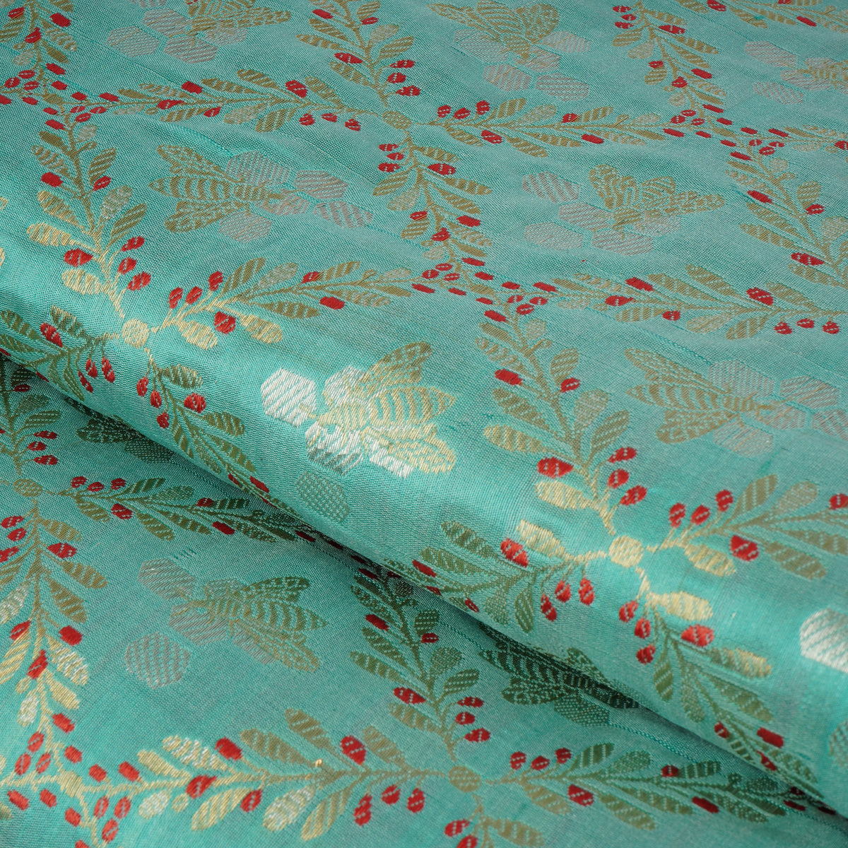 Olive Green Gold Pure Silk Fabric