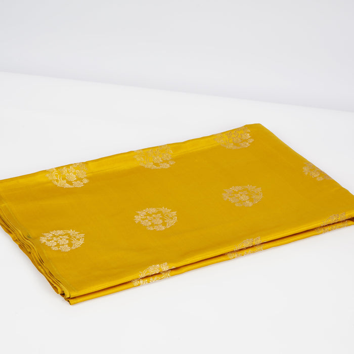 Yellow Raw Banarasi Silk Fabric: 6.5 meters, Sustainable Weave