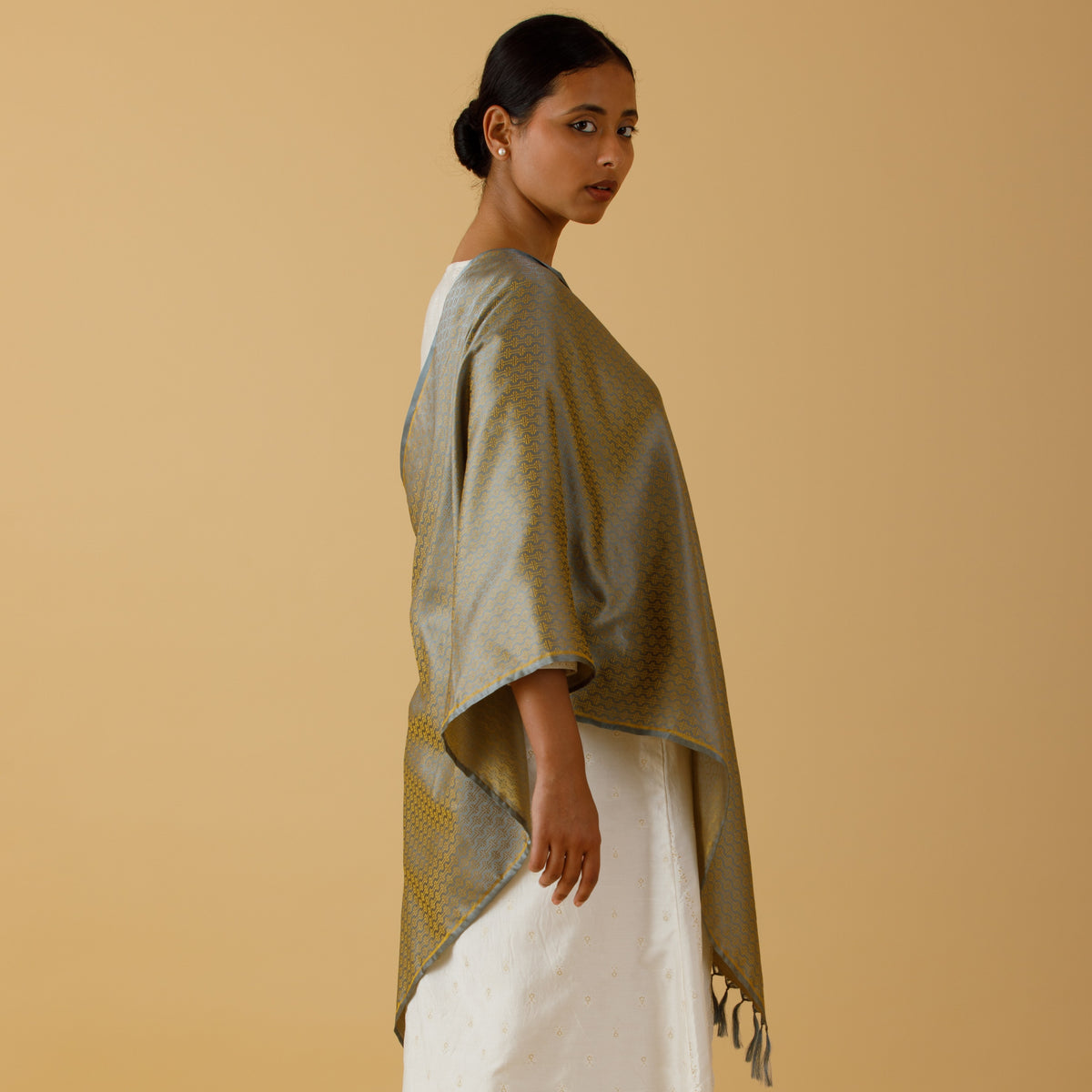 SILK STOLE -GREY & GOLD