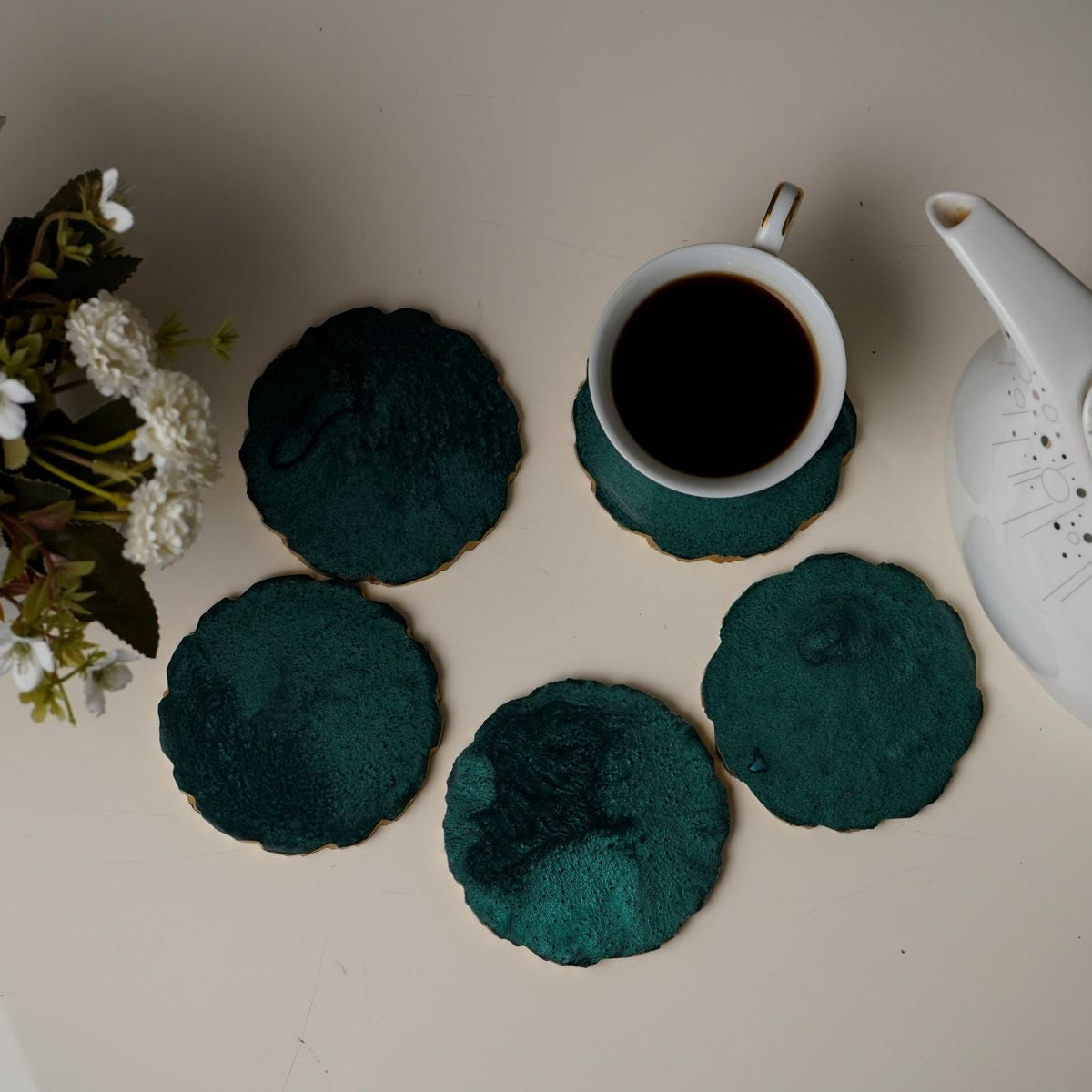 Solid Green Rasin Coasters Set of 5