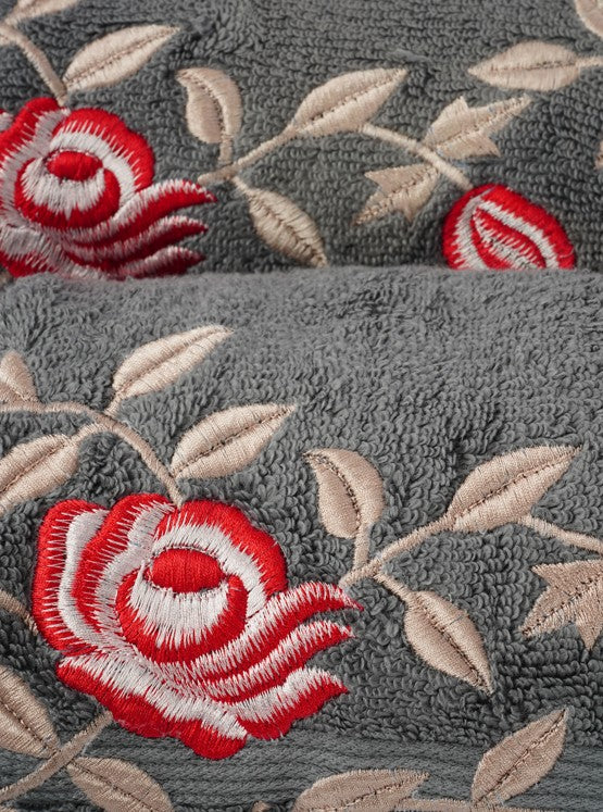 BATH TOWEL - CRIMSON ROSE ELEGANCE - GREY