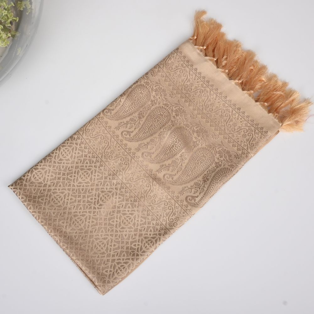 SILK STOLE - IVORY BROWN MIST LEAF DESIGN