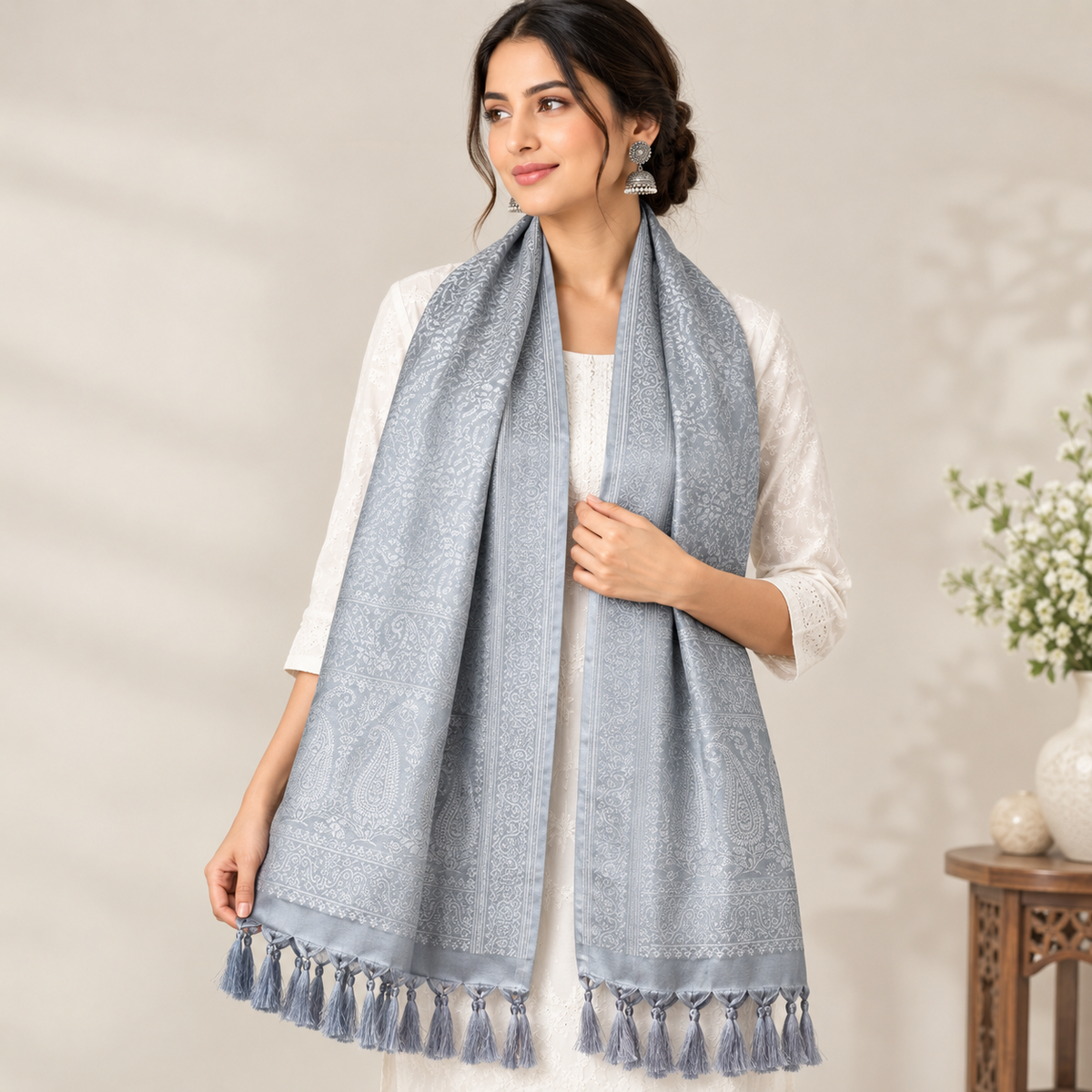 Grey Silver Mist Silk Stole