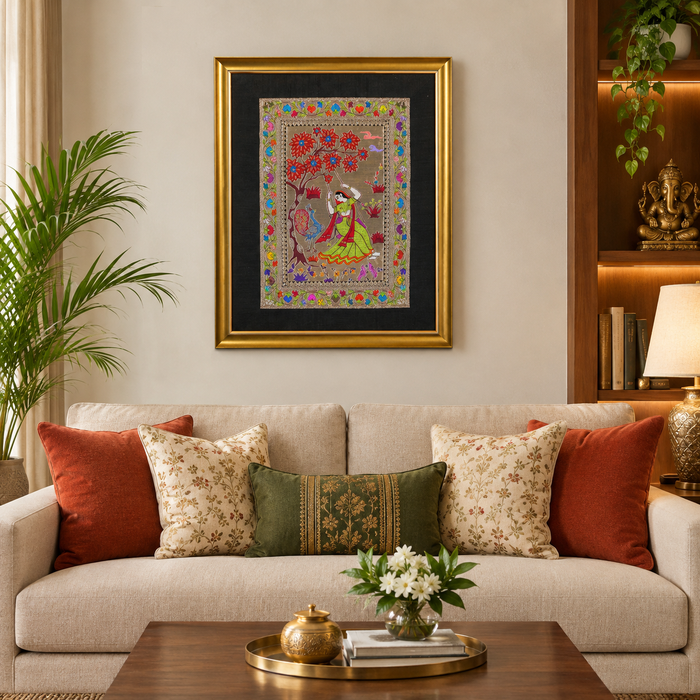 Radha on a Swing Silk Tapestry