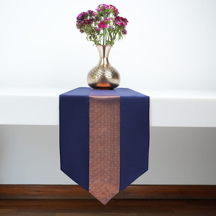 Handcrafted Silk Table Runner Navy Blue - Elegant Dining & Festive Décor