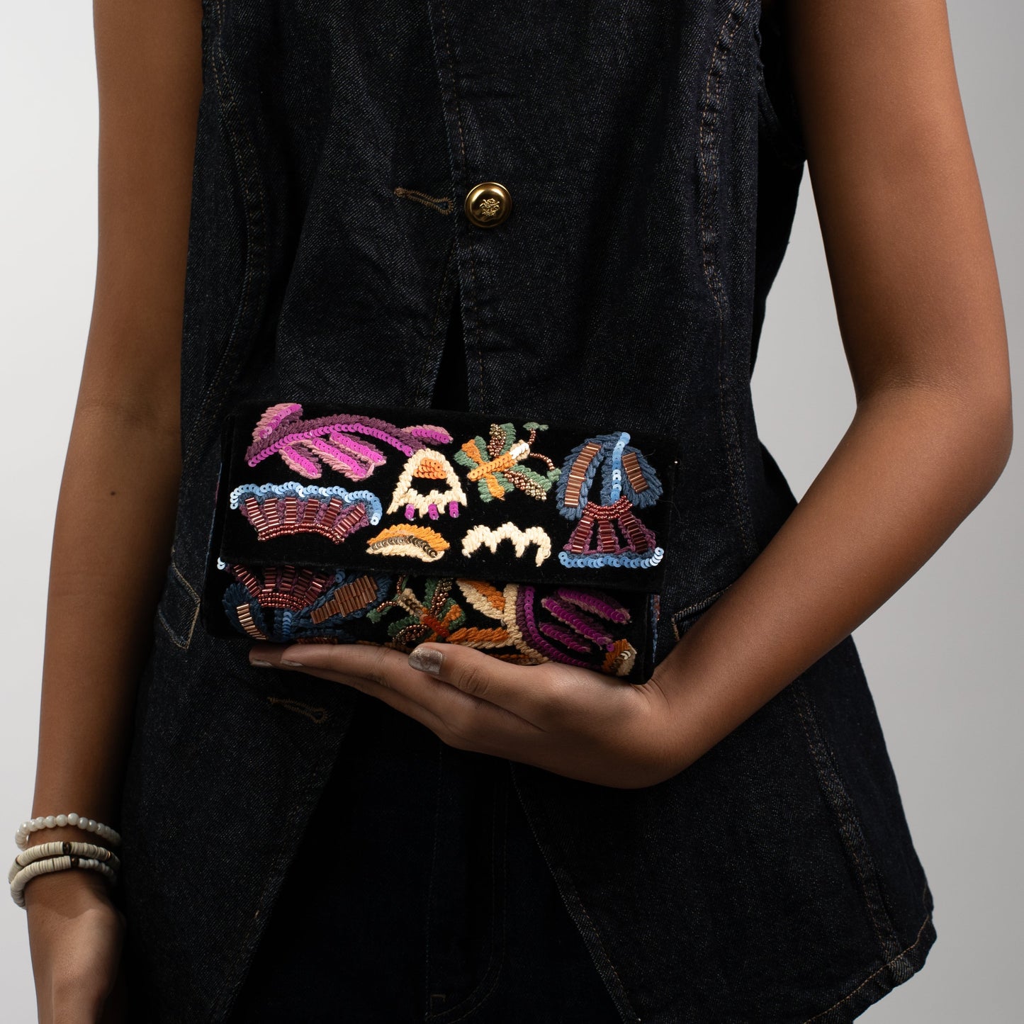 Velvet clutch front view