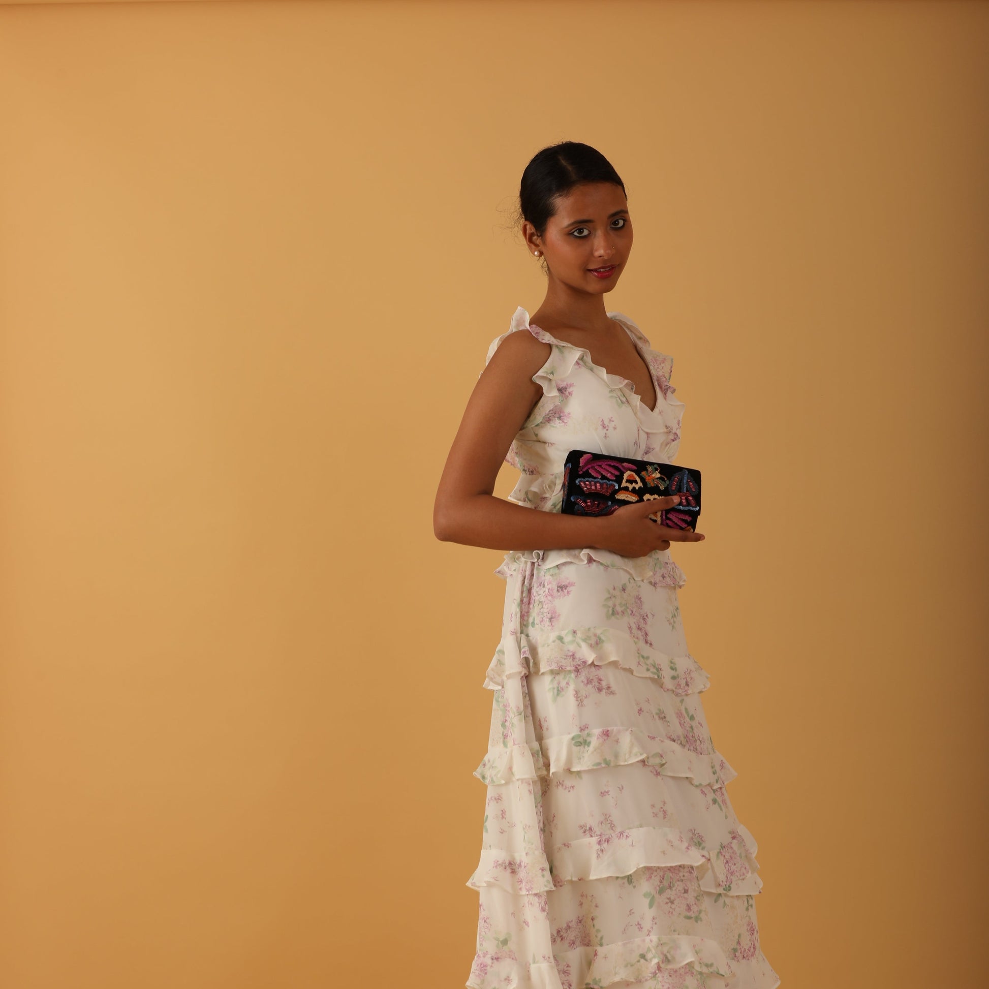 Velvet clutch front view