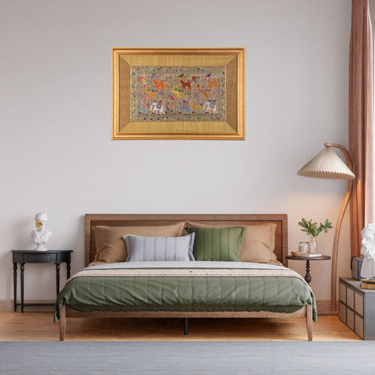 SILK TAPESTRY ANIMAL IN THE FOREST ( 32 " X 23 ")