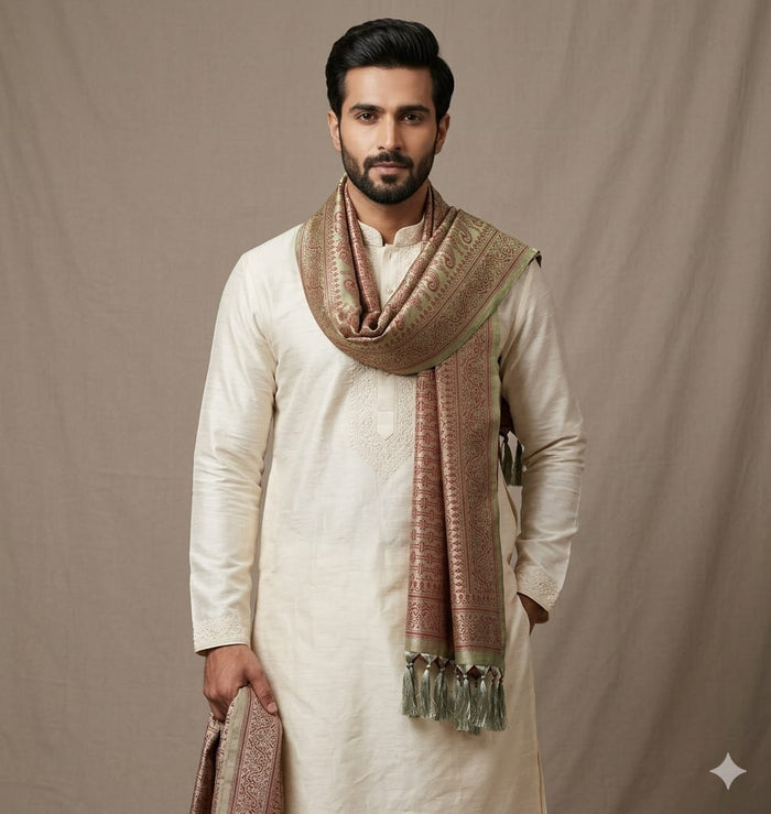 Handwoven Silk Men’s Scarf with Tassels – Premium Soft Fabric Octavia Design