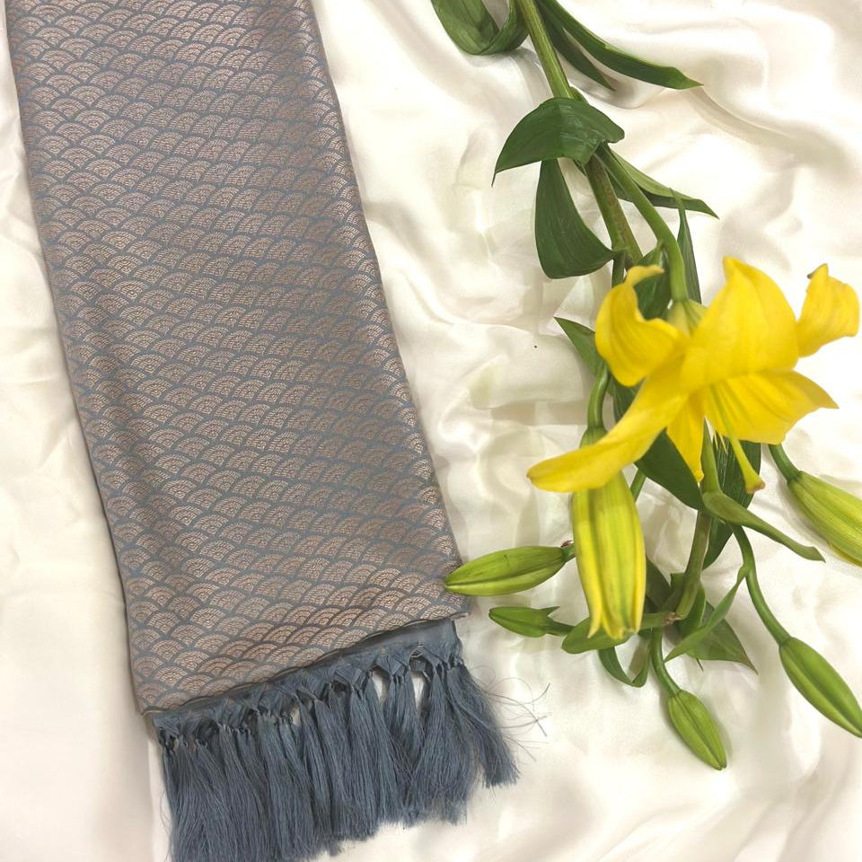 SILK STOLE - GREY FISHTAIL DESIGN