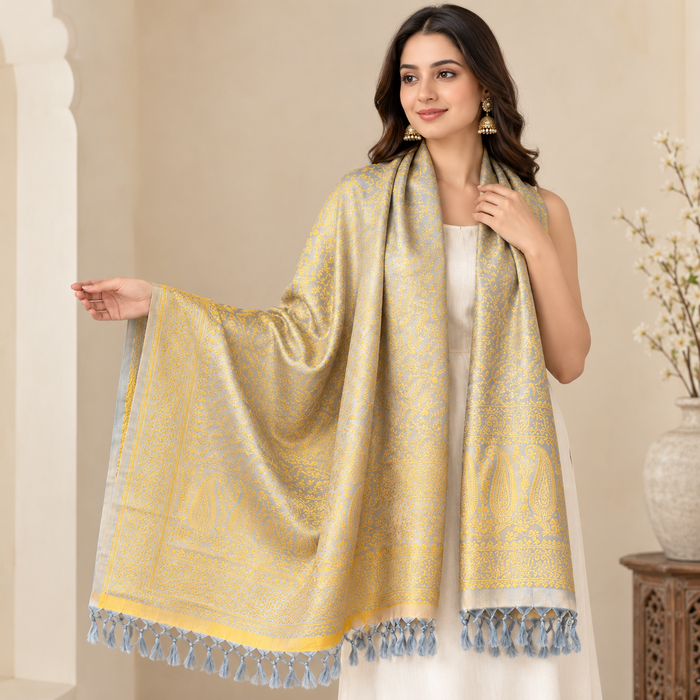 Grey & Gold Tanchoi Silk Stole