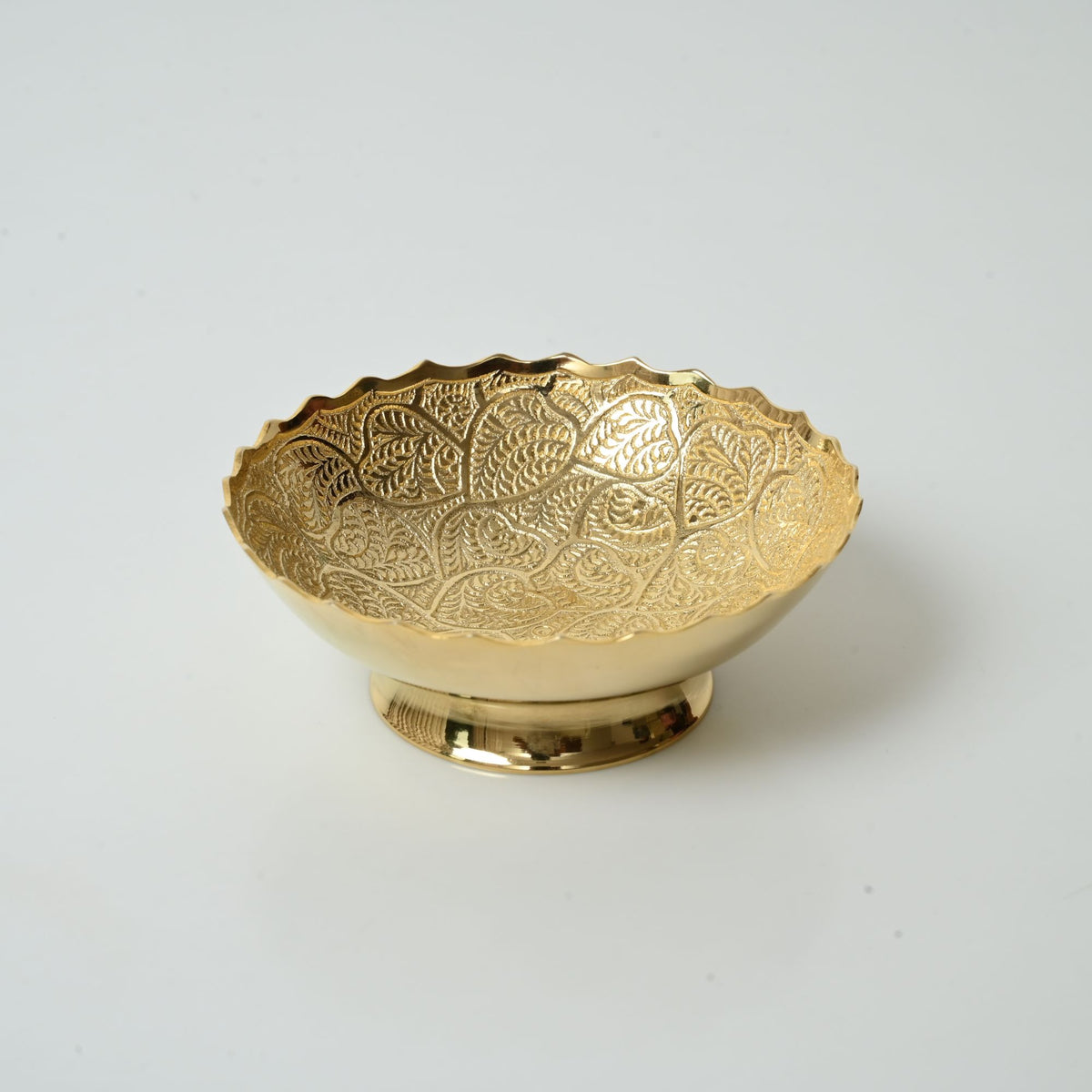 Brass Bowl with Floral Design & Pedestal Base Set