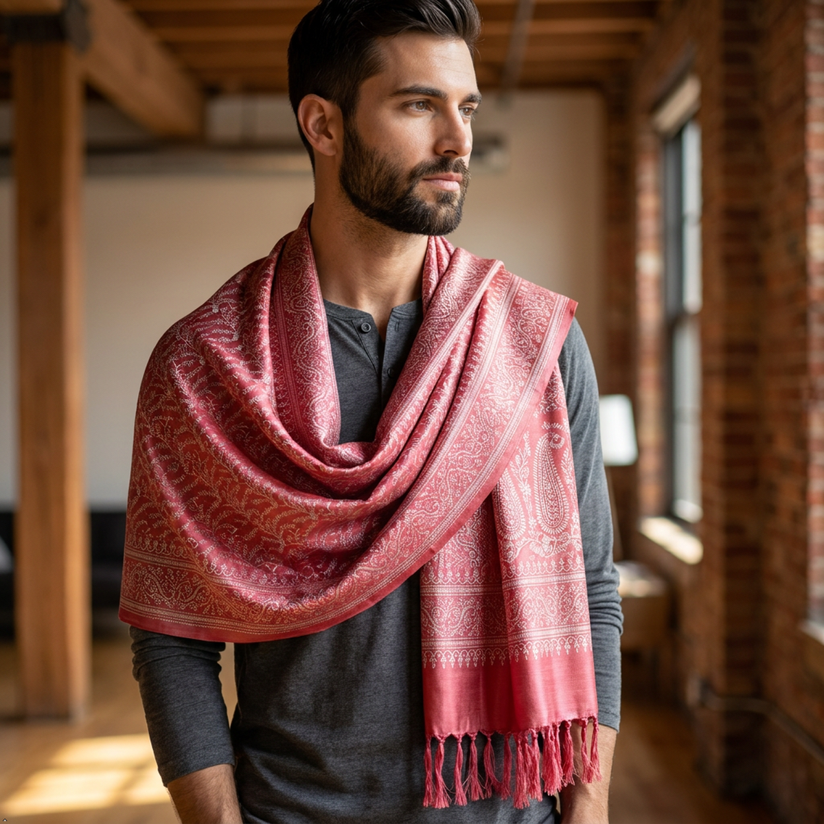Pink Floral Design Silk Men’s Scarf