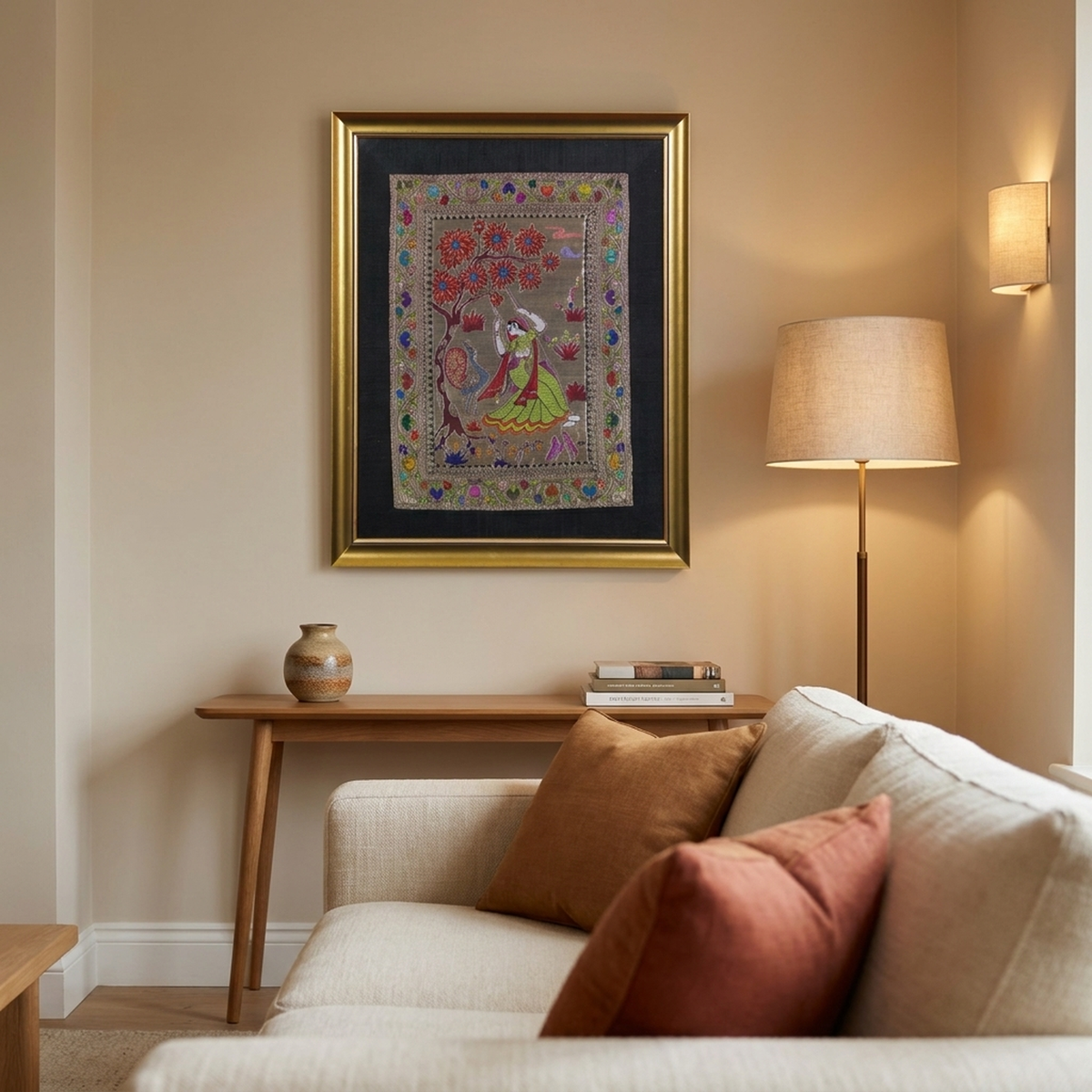 Radha on a Swing Silk Tapestry