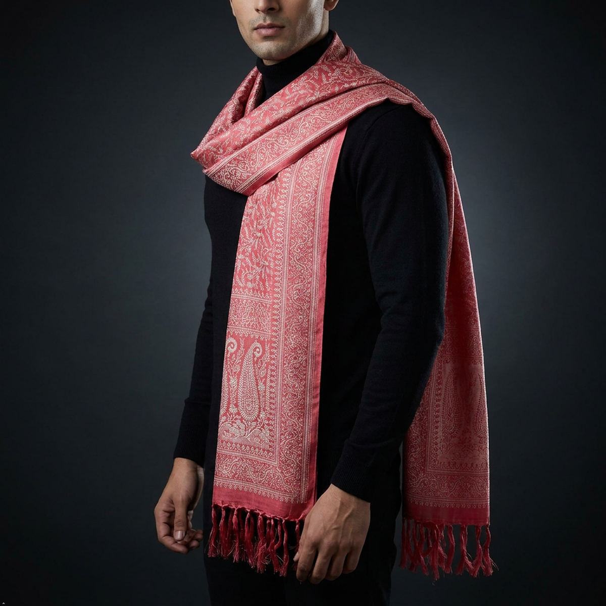 Pink Floral Design Silk Men’s Scarf