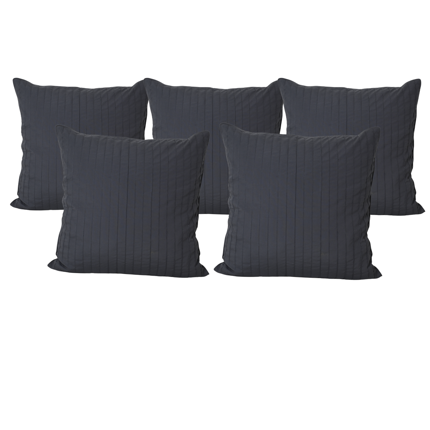 Set of five dark grey pillows .