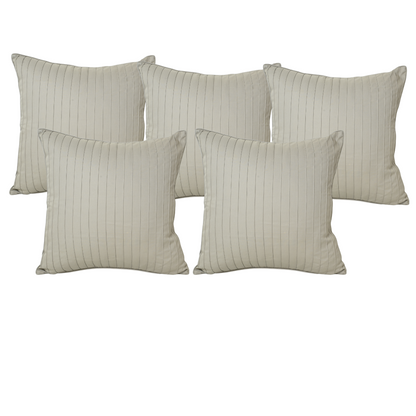 Set of five beige striped pillows
