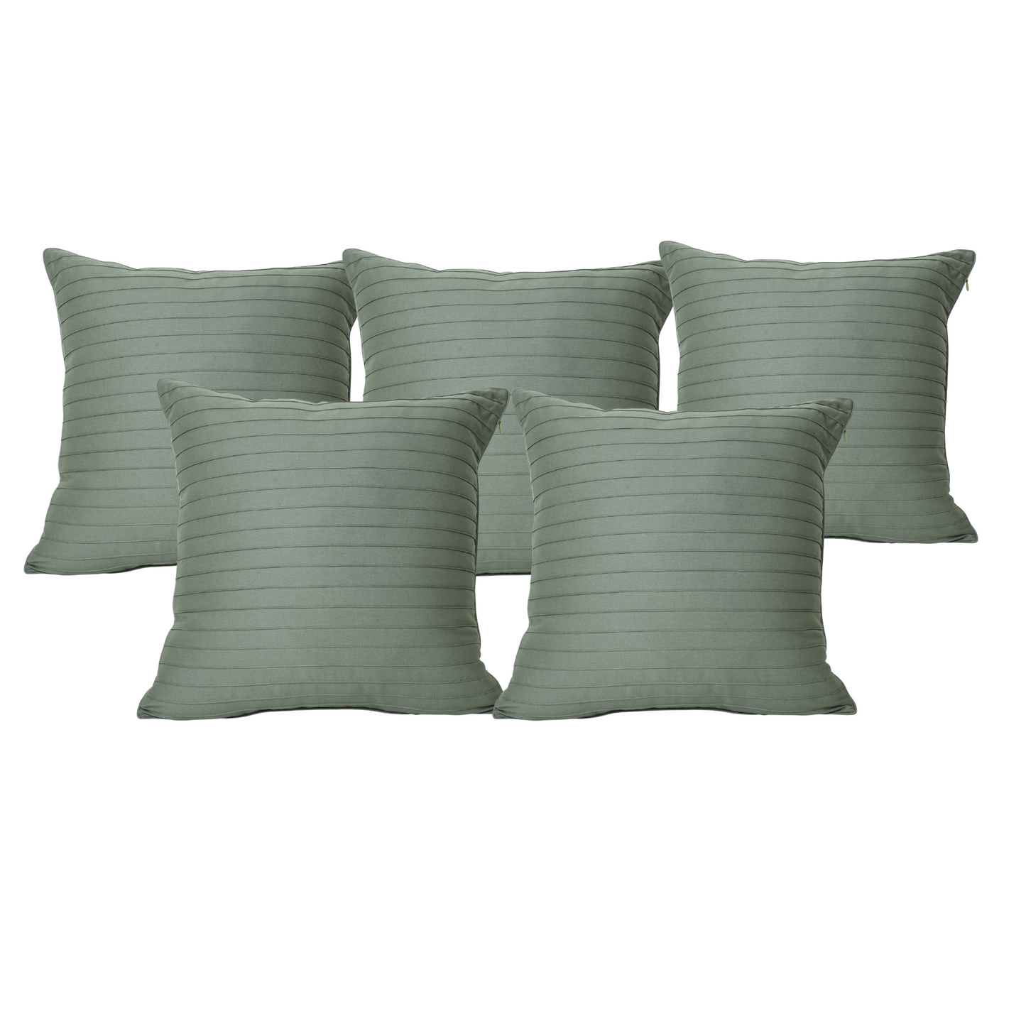 Set of five green ribbed pillows .