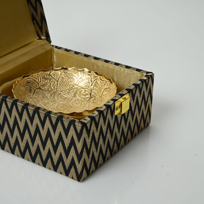 Handcrafted Brass Decorative Bowl with Engraved Floral Design & Pedestal Base Set of 2