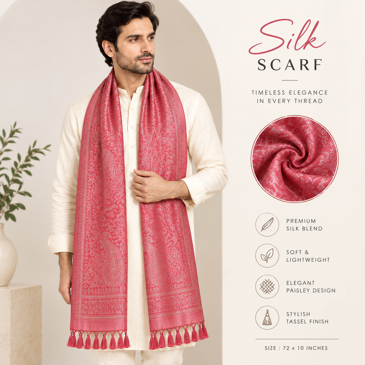 Pink Floral Design Silk Men’s Scarf