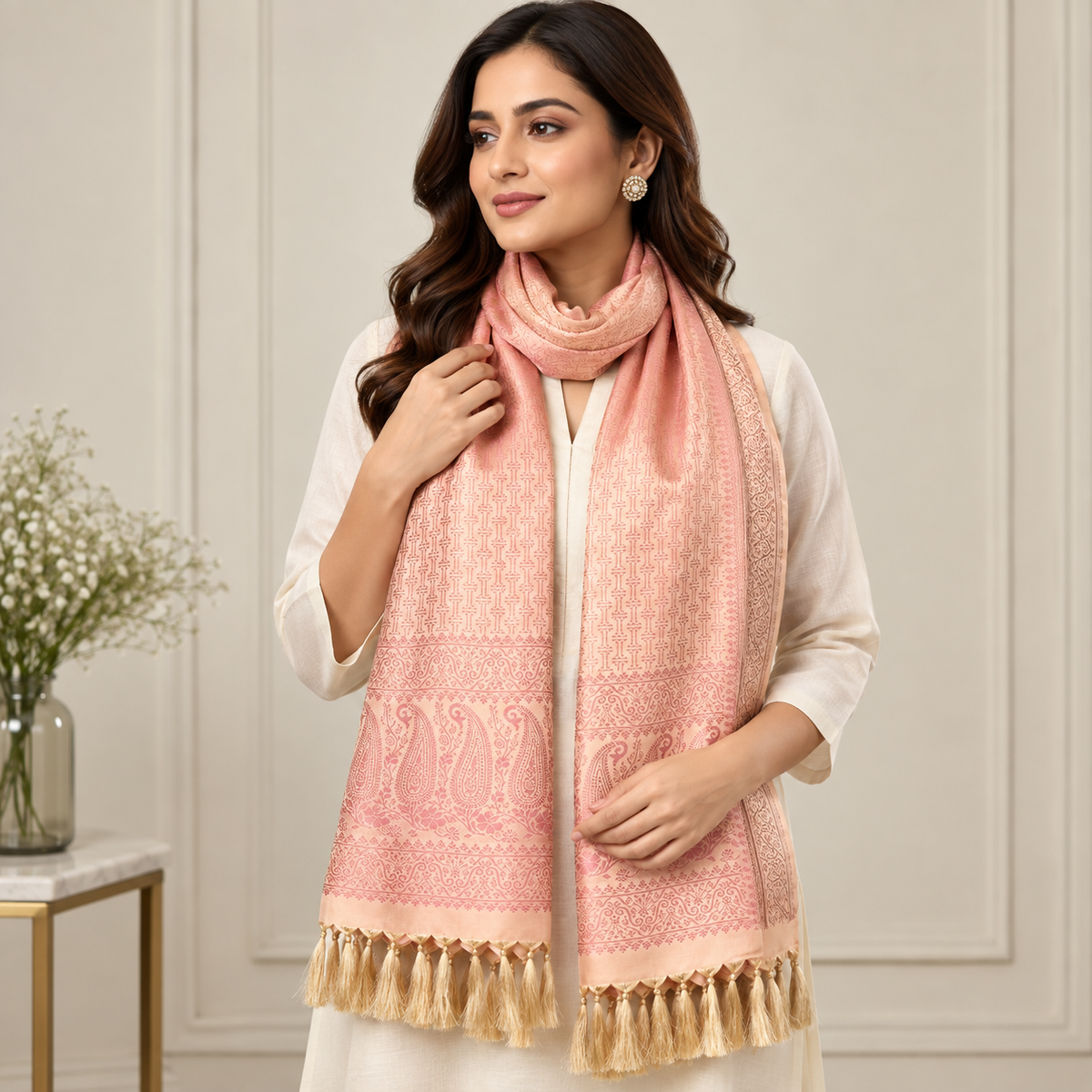 Peach Mist Elegance Octavia Design Silk Stole
