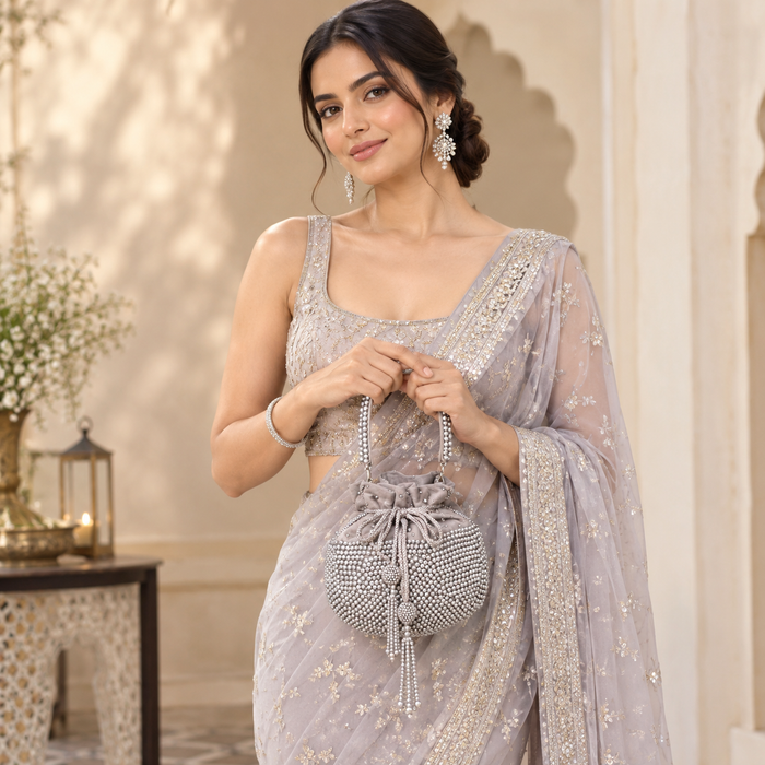 Dark Grey Pearl Potli Bag