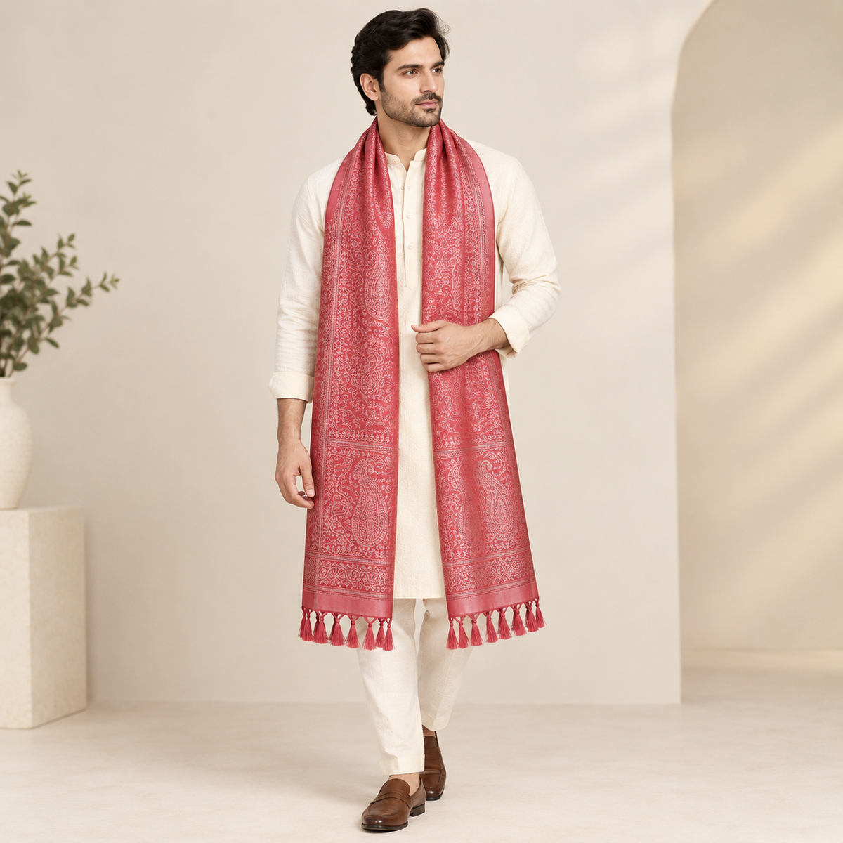 Pink Floral Design Silk Men’s Scarf