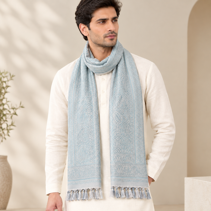 Light Blue & Silver Palette Silk Men's Scraf