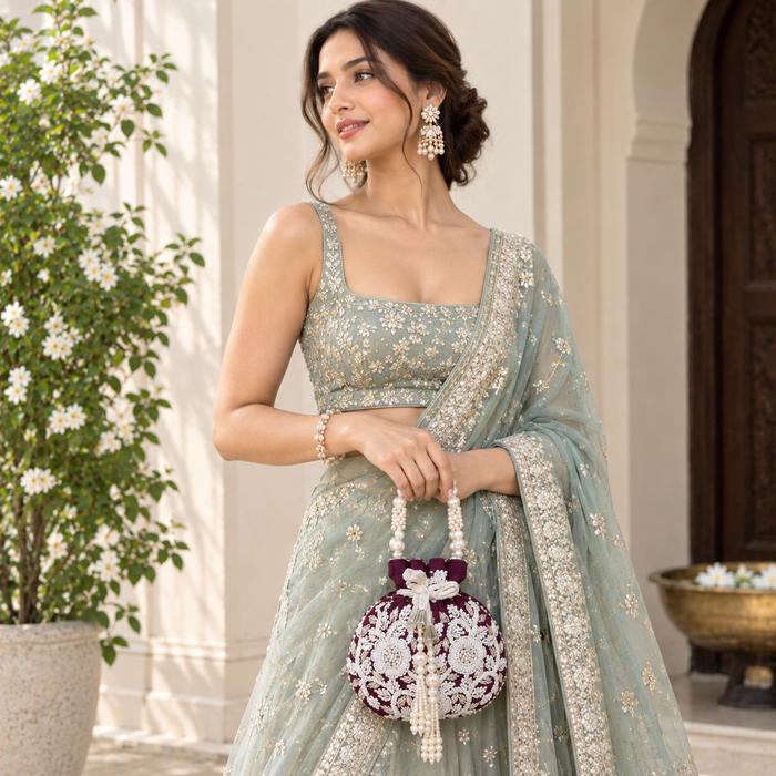 Wine Pearl Shine Potli Bag