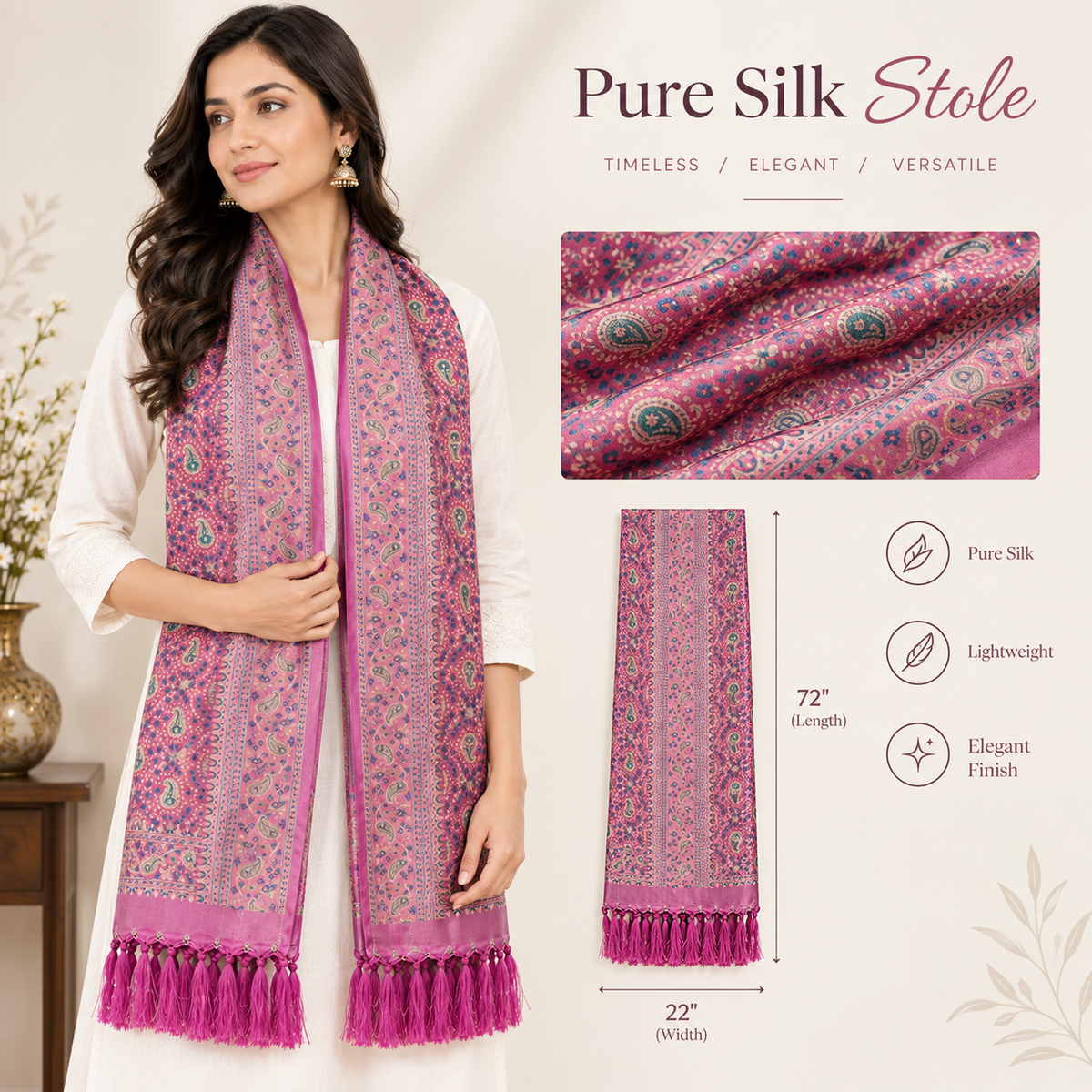 Persian Carrort Pink Silk Stole