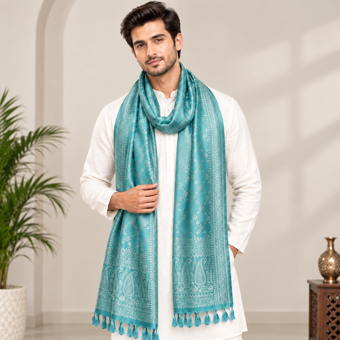 Blue Silver Silk Men’s Scarf