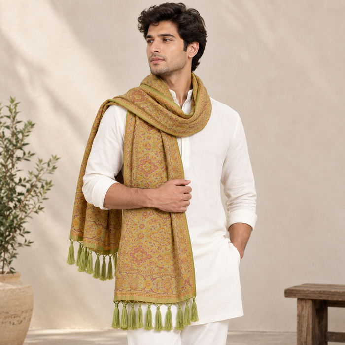 Pista Green Paisley Silk Men’s Scarf