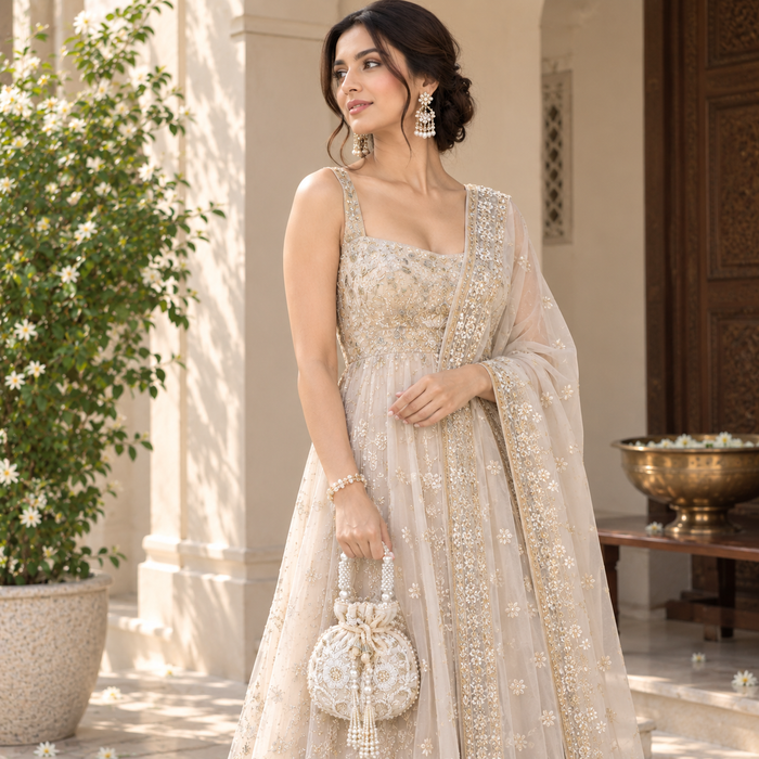 White Pearl Shine Poti Bag