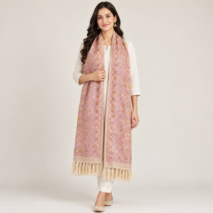 Biege Peach Paisely Design Silk Stole