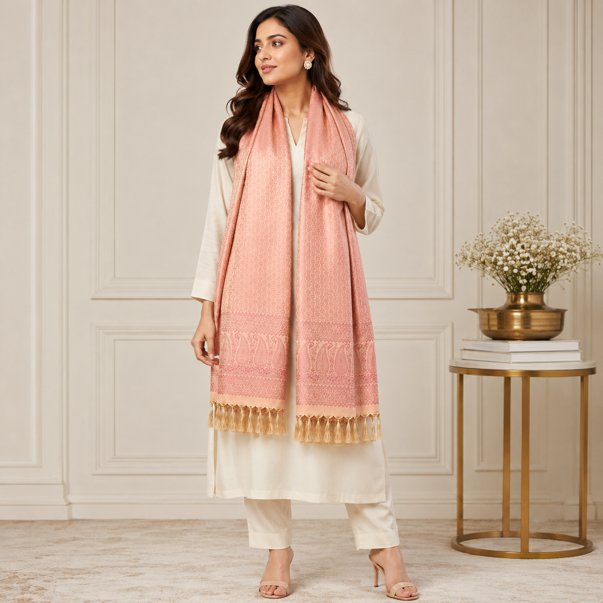 Peach Mist Elegance Octavia Design Silk Stole