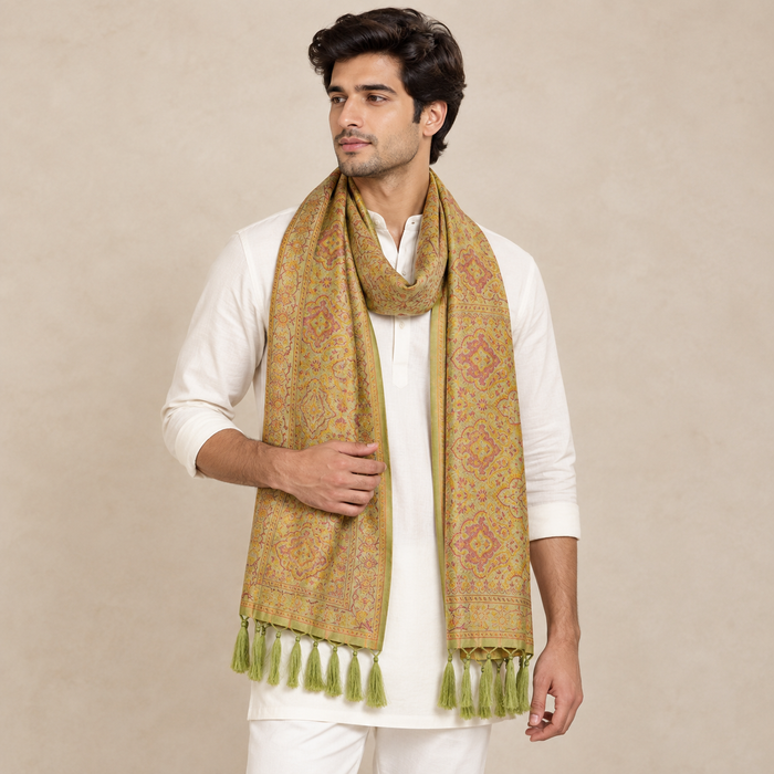 Pista Green Paisley Silk Men’s Scarf