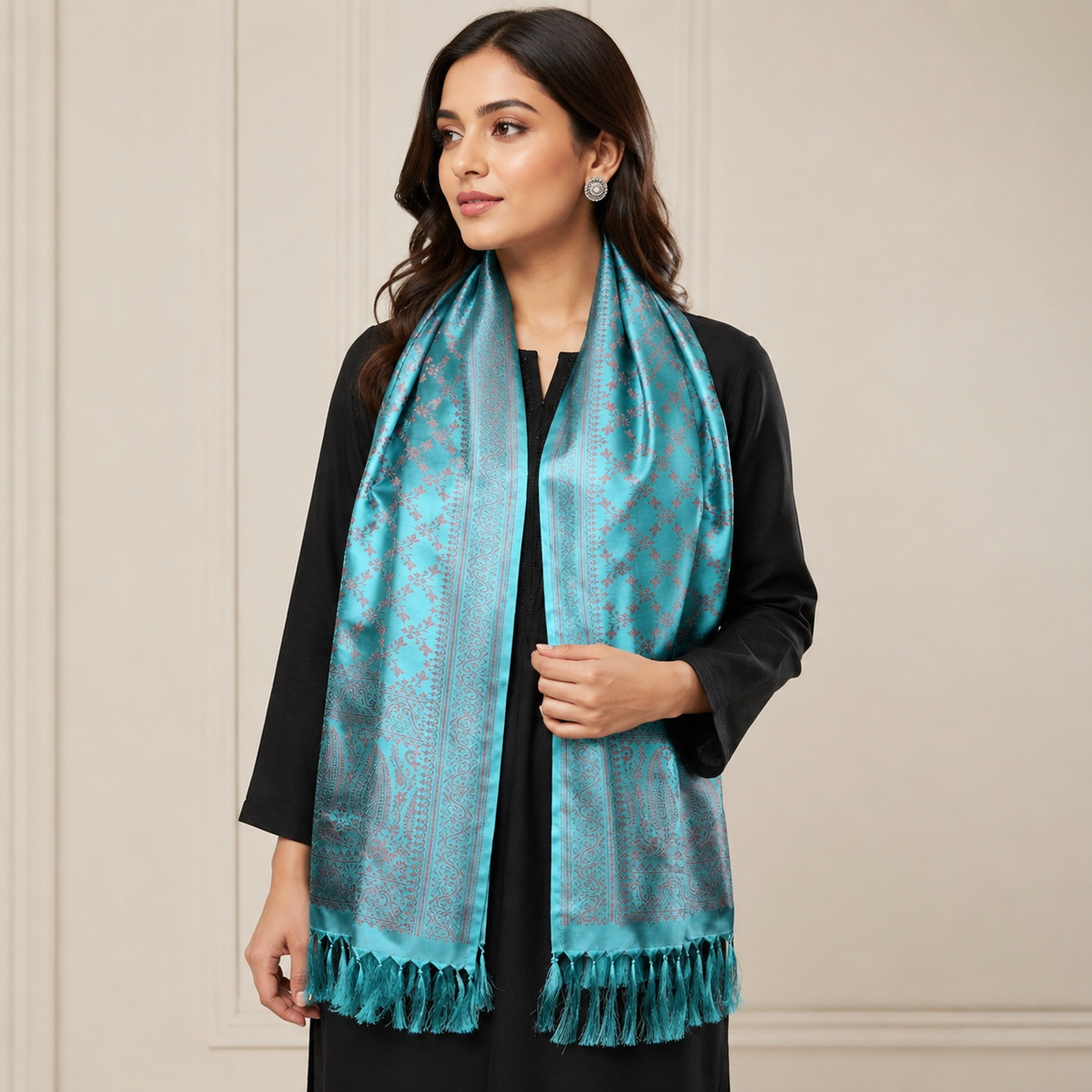 SILK STOLE - DARK TURQUOISE MINT ROSE