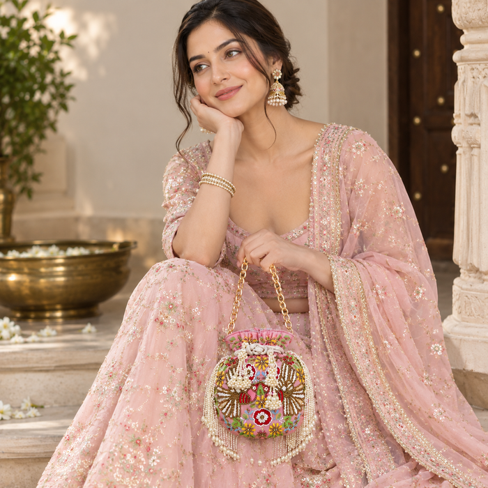 Pink Floral Potli Bag