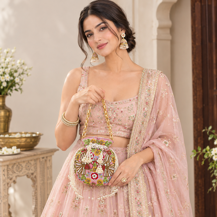 Pink Floral Potli Bag