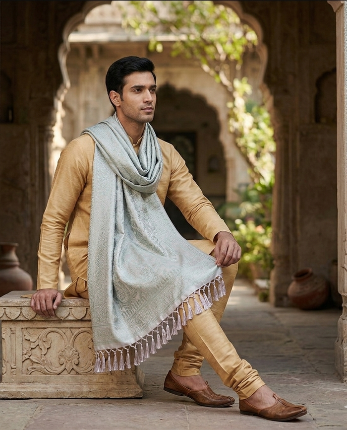 Handwoven Silk Men’s Scarf with Tassels – Premium Soft Fabr