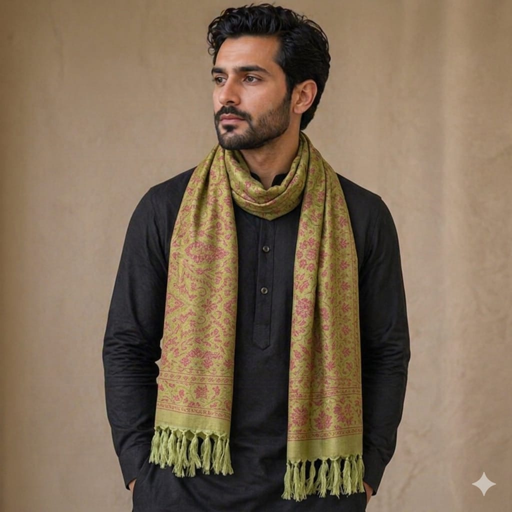 Handwoven Silk Men’s Scarf with Tassels – Premium Soft Fabric