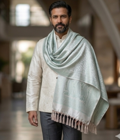 Handwoven Silk Men’s Scarf with Tassels – Premium Soft Fabr