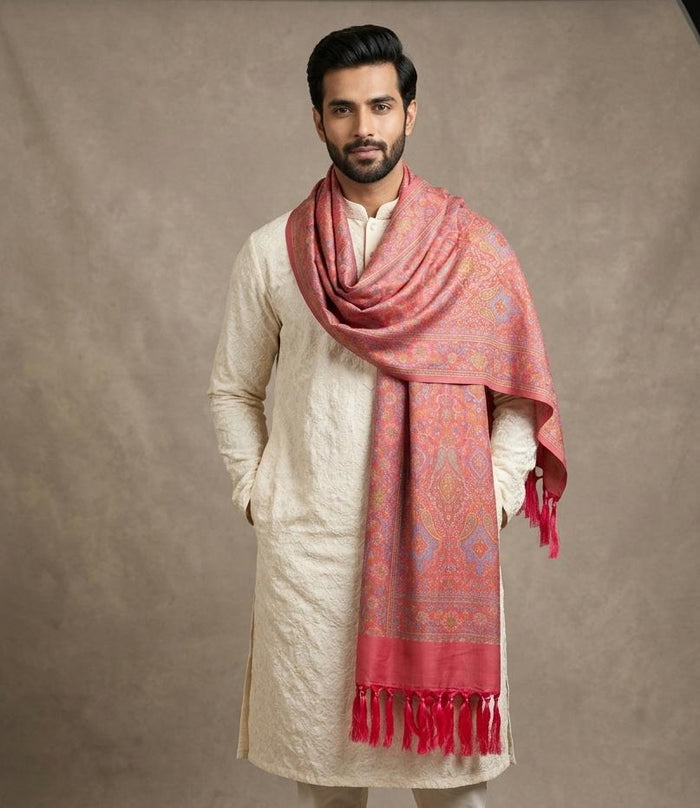 Handwoven Silk Men’s Scarf with Tassels – Premium Soft Fabric