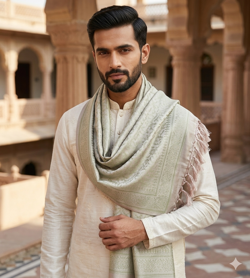Handwoven Silk Men’s Scarf with Tassels – Premium Soft Fabric