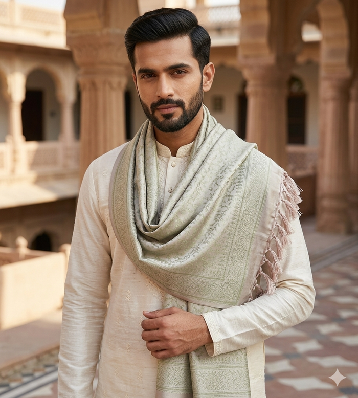 Handwoven Silk Men’s Scarf with Tassels – Premium Soft Fabric