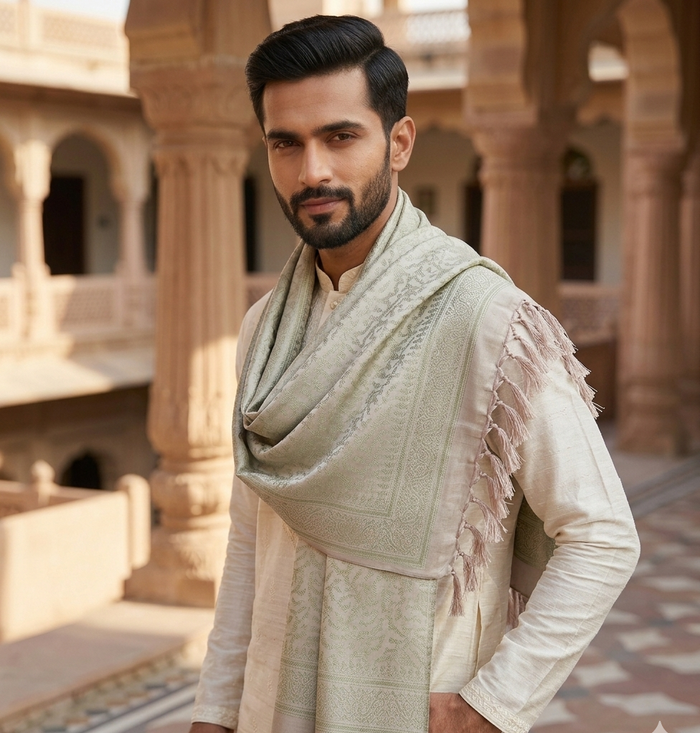 Handwoven Silk Men’s Scarf with Tassels – Premium Soft Fabric
