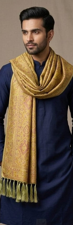 Handwoven Silk Men’s Scarf with Tassels – Pista Green Paisley Design