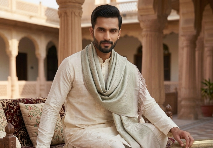 Handwoven Silk Men’s Scarf with Tassels – Premium Soft Fabric