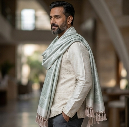 Handwoven Silk Men’s Scarf with Tassels – Premium Soft Fabr