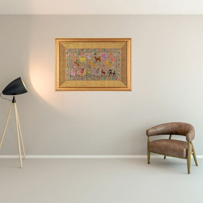 SILK TAPESTRY ANIMAL IN THE FOREST ( 32 " X 23 ")